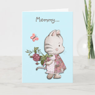 Carte Adorable Kitten Rose et coeur fête des mères