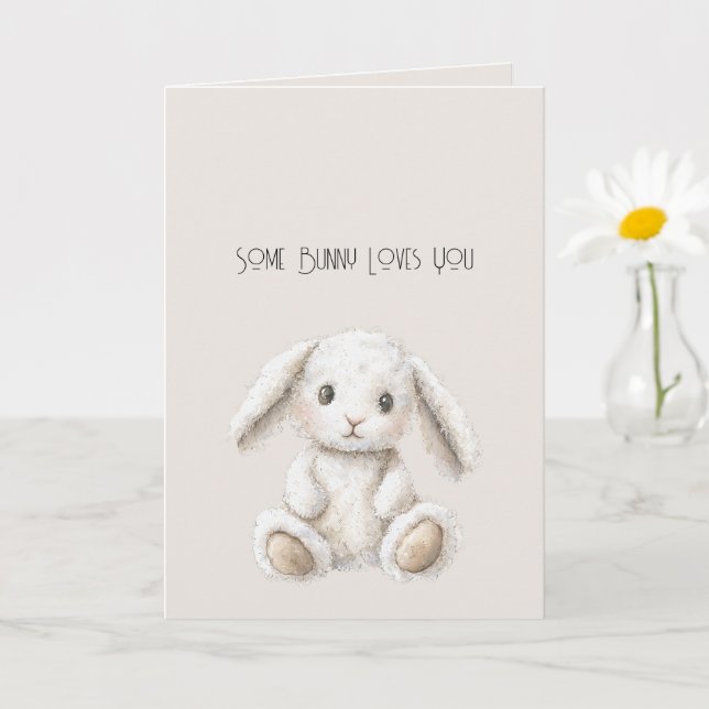 Carte Adorable Lapin Blanc Crémeux de Noël (Petite plante)