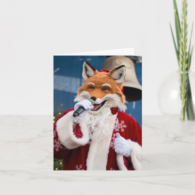 Carte Adorable Noël Red Fox chante en Père Noël Suit (Devant)