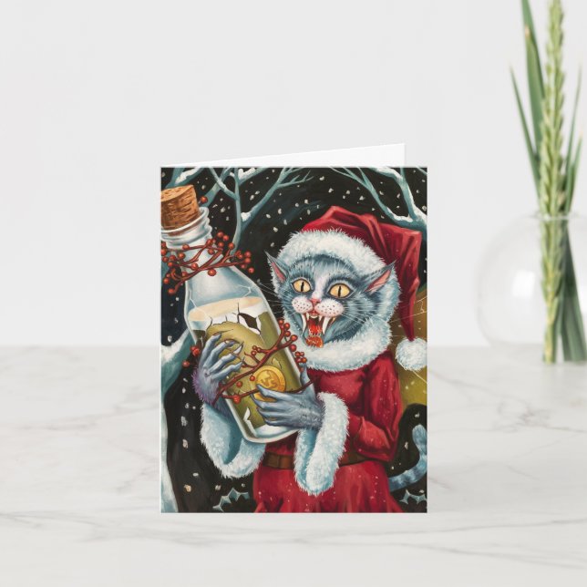Carte Adorable Noël Vampire Gris Chat Fée (Devant)