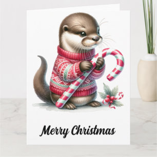 Carte Adorable Otter de Noël avec Sucre de canne