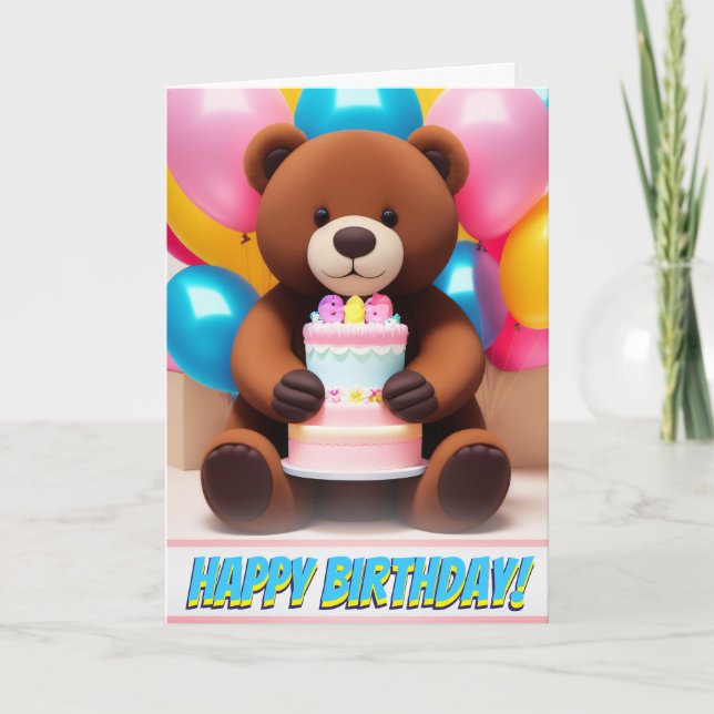 Carte Adorable Ours Brown en peluche fête d'anniversaire (Devant)