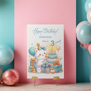 Carte Adorable Ours Kawaii Anniversaire pour 3 ans