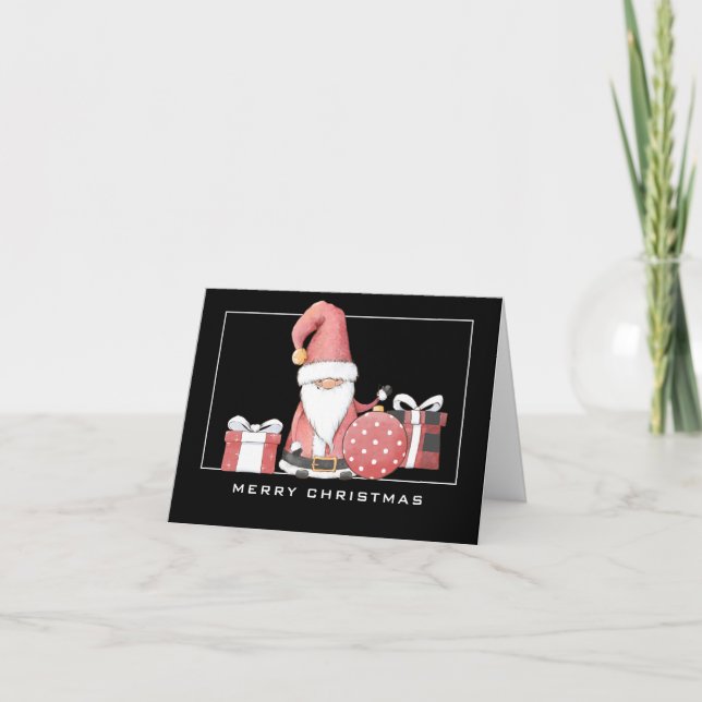 Carte Adorable Père Noël Gnome en rouge Joyeux Noël Cart (Devant)