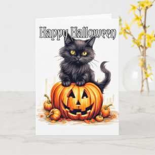 Carte Adorable Petit Kitty Chat Sorcière   Bonne Hallowe