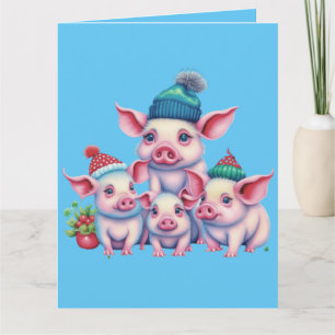 Carte Adorable Petites Piggies Noël Salutation