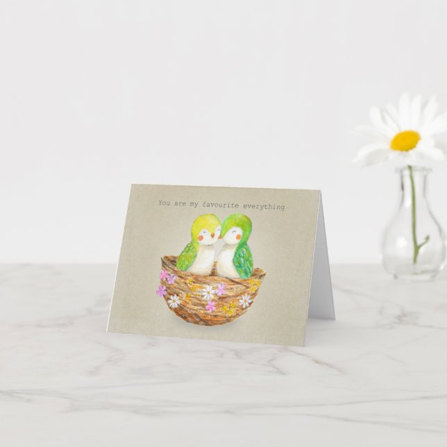 Carte Adorable Petits Oiseaux Nid Anniversaire (Petite plante)