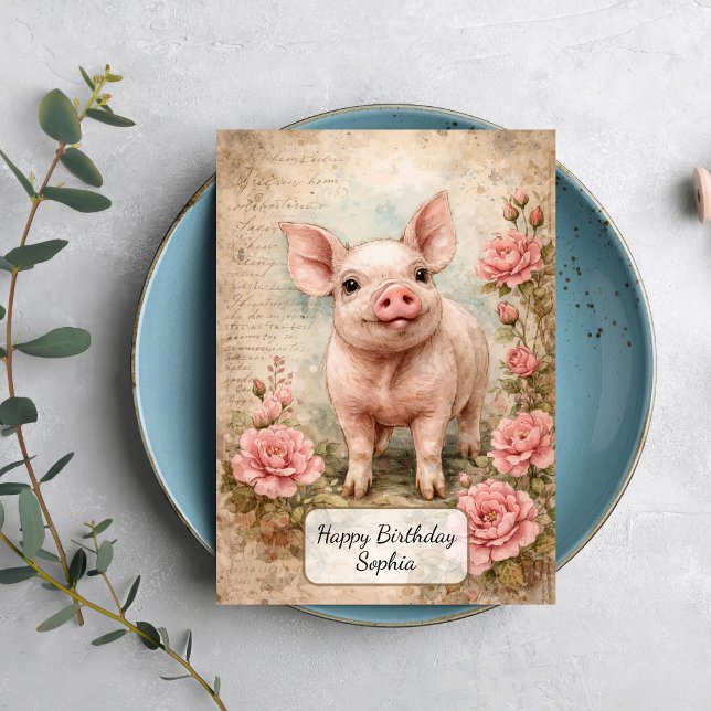 Carte Adorable Porcelet Vintage (Créateur téléchargé)