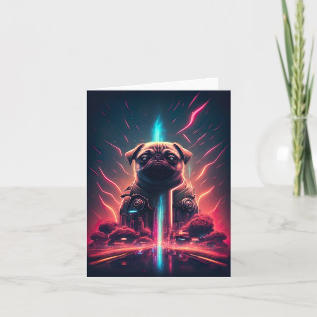 Carte Adorable Pug dans un costume de robot futuriste (Devant)