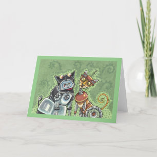 Carte ADORABLE ROBOT BULLDOG & FELINE AMI Funny Blank