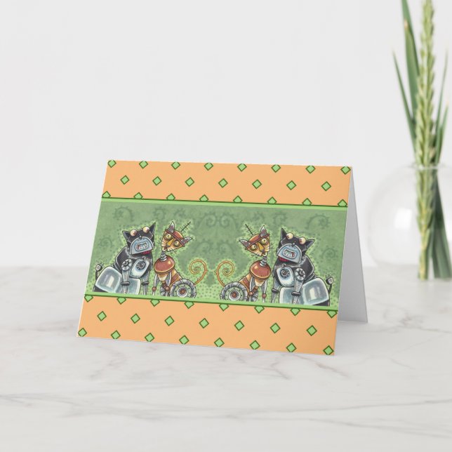 Carte ADORABLE ROBOT BULLDOG & FELINE AMI Funny Blank (Devant)