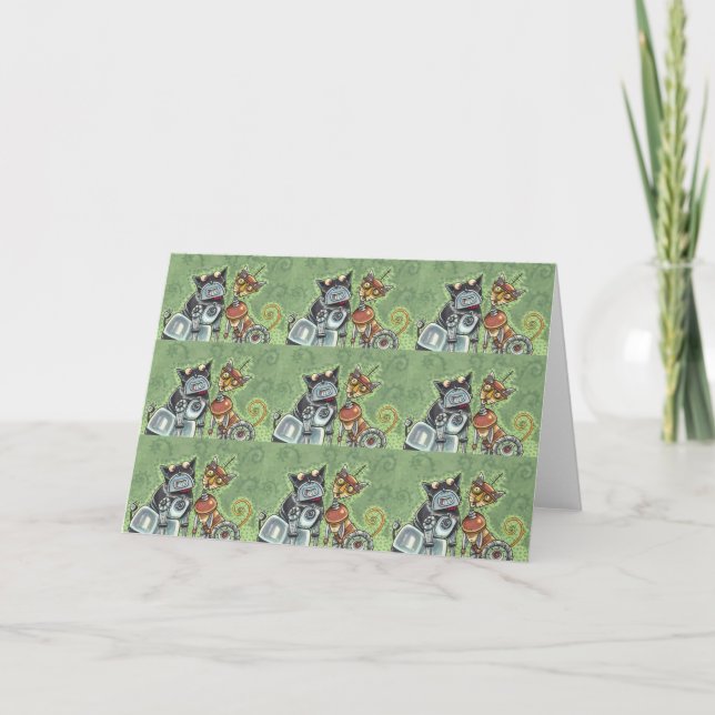 Carte ADORABLE ROBOT BULLDOG & FELINE AMI Funny Blank (Devant)