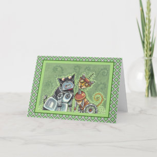 Carte ADORABLE ROBOT BULLDOG & FELINE AMI Funny Blank