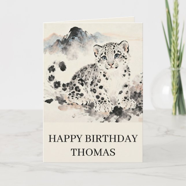Carte Adorable Snow Leopard Birthday (Devant)