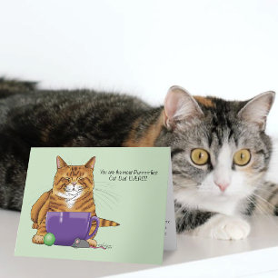 Carte Adorable Tabby Orange Vert Fête des Pères Violet
