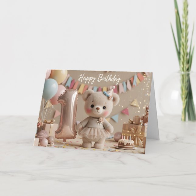 Carte Adorable Teddy Bear First Birthday Celebration (Devant)