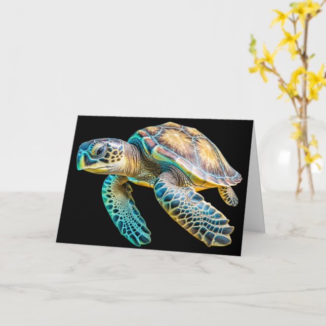 Carte Adorable Tortue de mer Joyeux anniversaire (Fleur jaune)