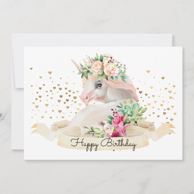 Carte Adorable Unicorn Illustration Enfants Joyeux Anniv (Devant)