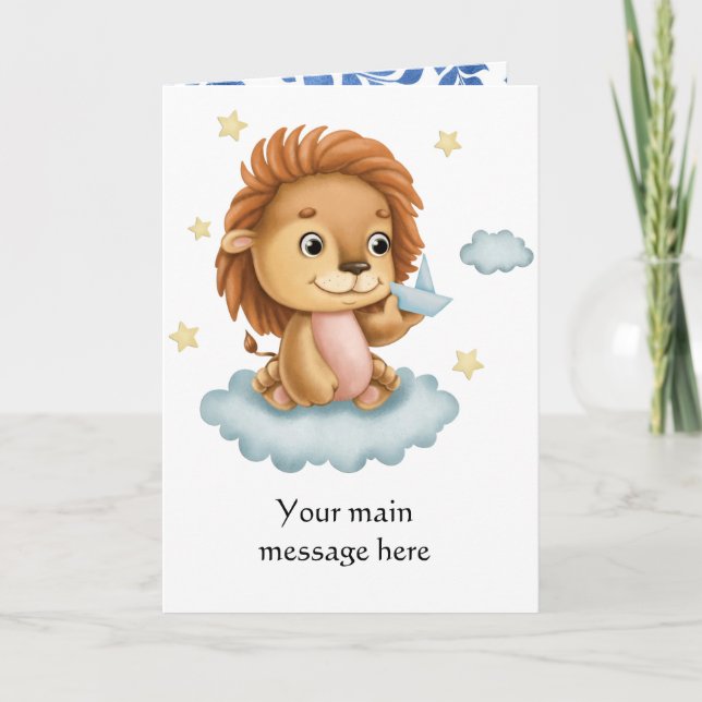 Carte Adorables Baby shower Ou Anniversaire De Lion (Devant)