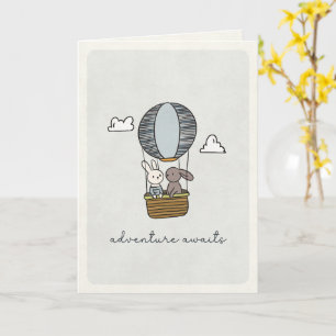 Carte Adventure Attend Bunny Hot Air Balloon Salutation