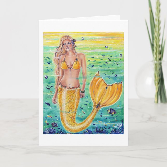 Carte Aelia Yellow mermaid art Par Renee L. Lavoie (Devant)