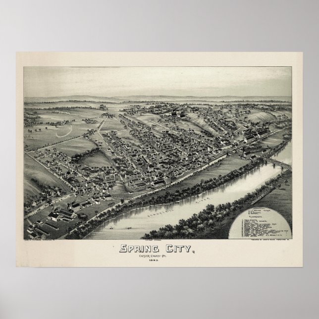 Carte aérienne 1883 Spring City PA Poster Pennsylv (Devant)