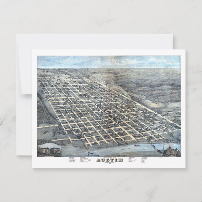 Carte aérienne antique de la ville d'Austin, Texas (Devant)