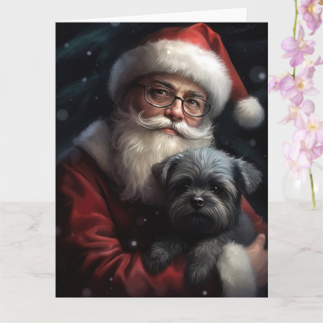 Carte Affenpinscher avec Noël Festif du Père Noël (Orchidée)