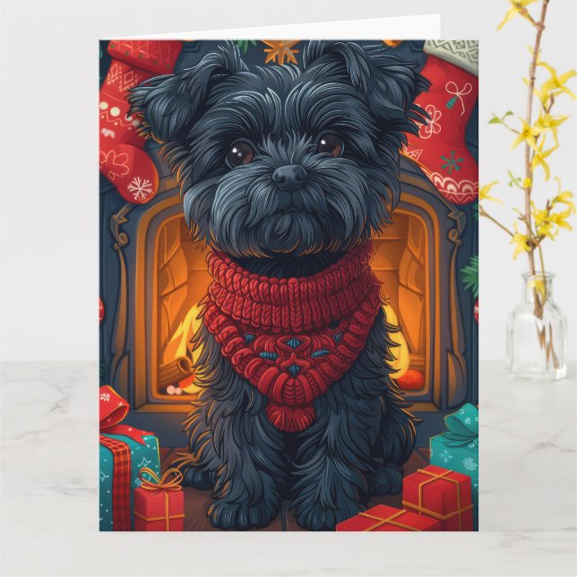 Carte Affenpinscher Chien avec les cadeaux de Noël chemi (Fleur jaune)