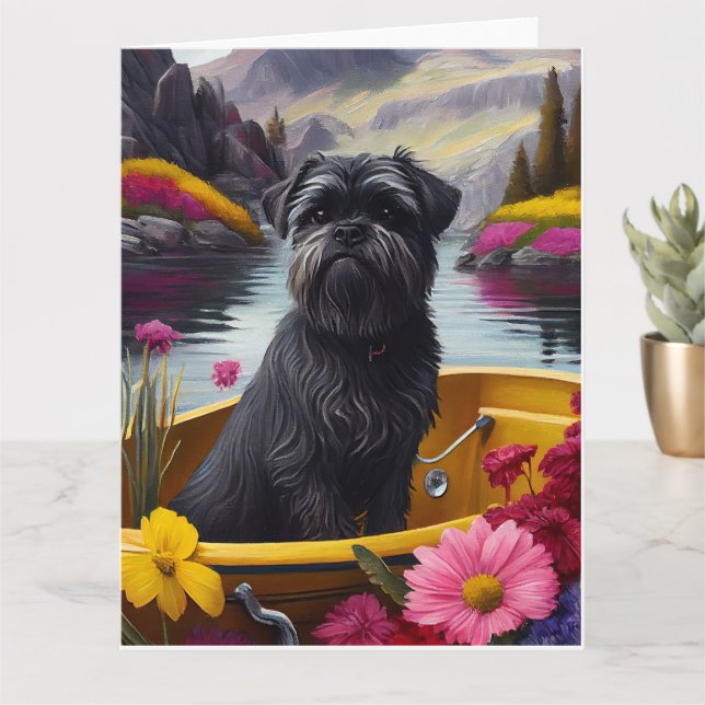 Carte Affenpinscher Chien sur une pagaie : une aventure  (Petite plante)