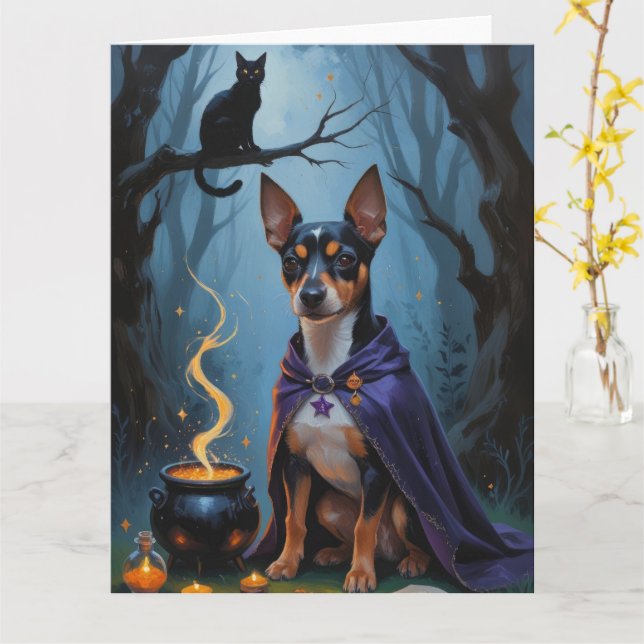 Carte Affenpinscher Chien Whimsical Halloween Peinture (Fleur jaune)