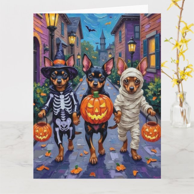 Carte Affenpinscher Chiens Trick-or-Treating en Hallowee (Fleur jaune)