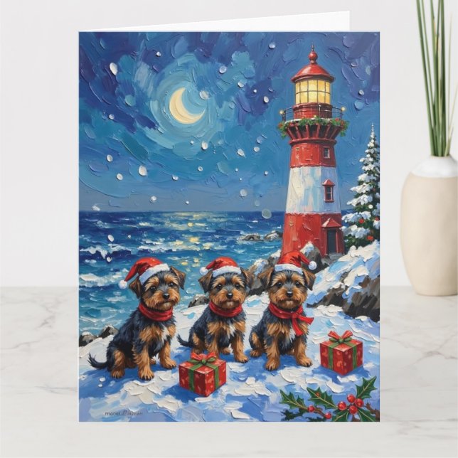 Carte Affenpinscher Christmas Lighthouse Holiday (Devant)