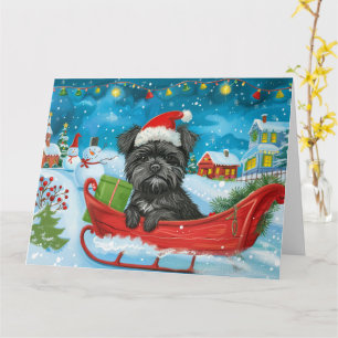 Carte Affenpinscher en traîneau neige Noël
