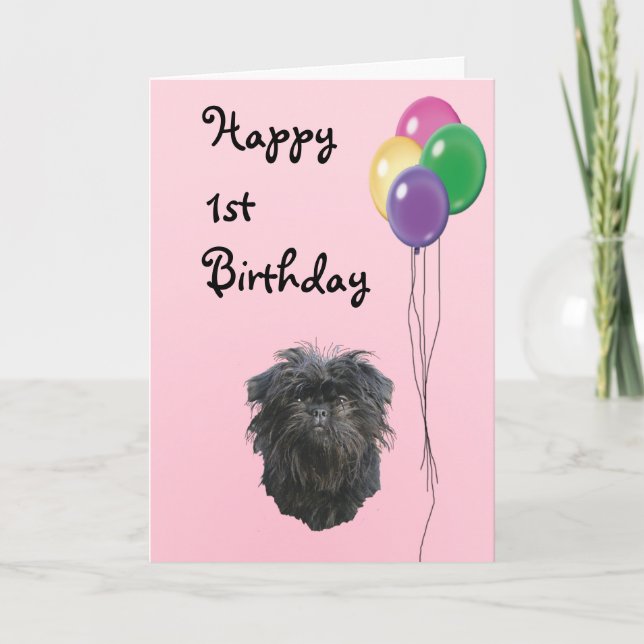 Carte Affenpinscher Joyeux 1er anniversaire (Devant)