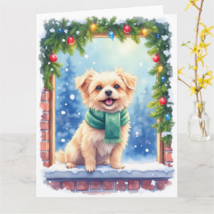 Carte Affenpinscher Noël à l'aquarelle cosy enneigé