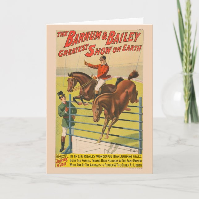 Carte Affiche De Cirque De 2 Ponies Qui Saute Sur Un Obs (Devant)