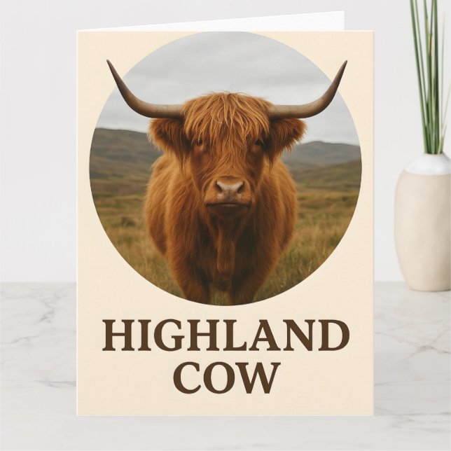Carte Affiche de portrait de vache des Highlands avec "V (Devant)