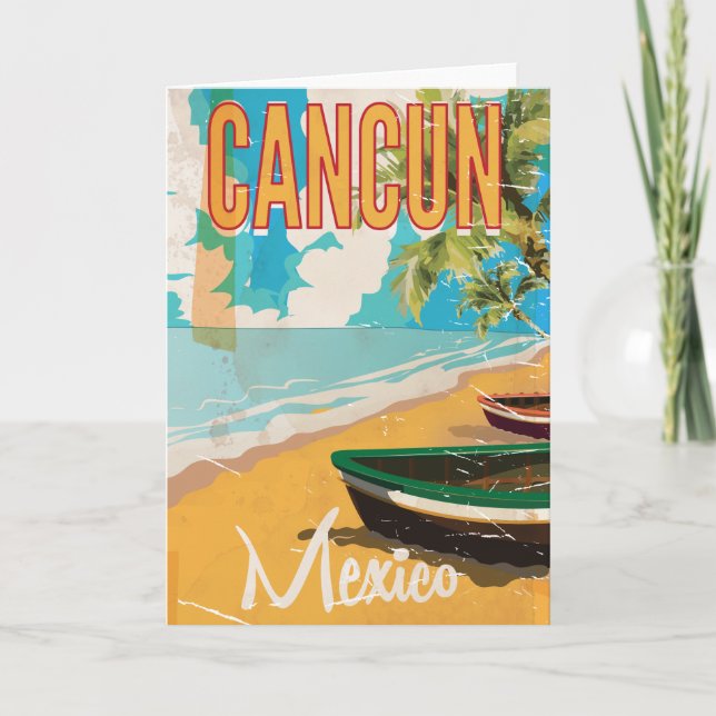 Carte Affiche de voyage vintage de la plage de Cancun au (Devant)