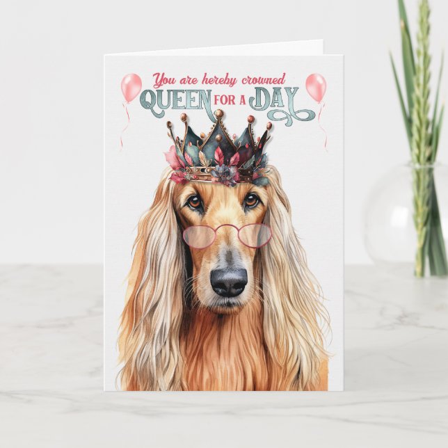Carte Afghan Hound Dog Queen pour jour drôle anniversair (Devant)