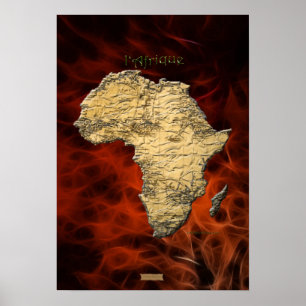 Carte AFRICAINE 3D Poster d'Art Fractal Rouge