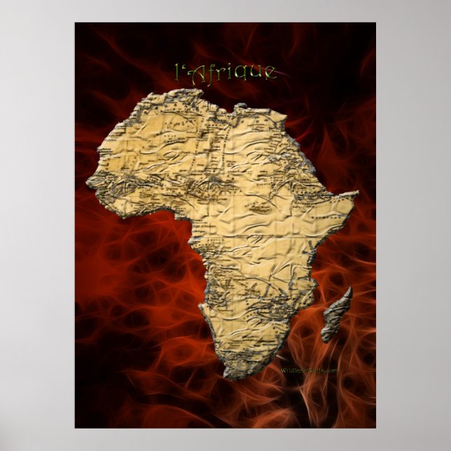 Carte AFRICAINE 3D Poster d'Art Fractal Rouge (agr (Devant)