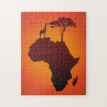 Carte africaine de safari - puzzle<br><div class="desc">Conception africaine d'arrière - plan de silhouette de carte de safari avec une girafe,  un arbre et le continent africain.</div>