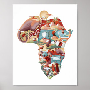 Carte africaine faune & culture collage Poster