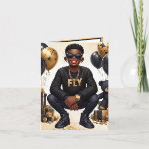 Carte African American Boy Black/Gold Anniversaire éléga
