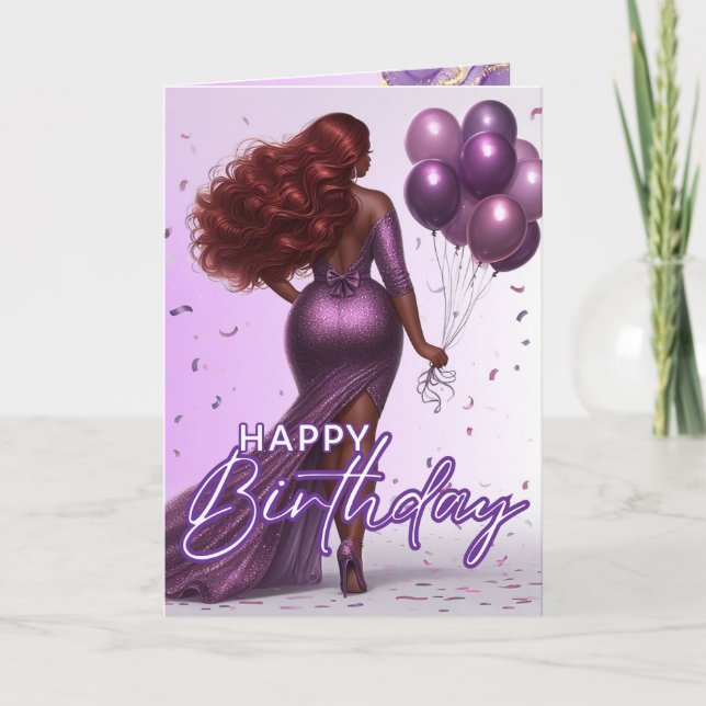 Carte African American Curvy Woman Purple Glam Anniversa (Devant)