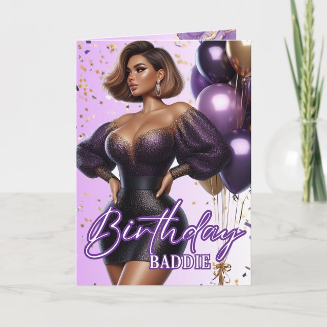 Carte African American Curvy Woman Purple Glam Anniversa (Devant)