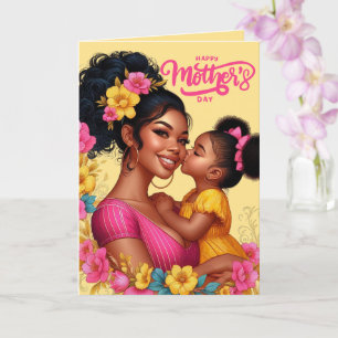 Carte African American Mom & Daughter Joyeuse fête des m