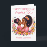 Carte African American Mom & Daughter Pink Anniversaire<br><div class="desc">Joyeux anniversaire à la reine ! Capturez l'essence de l'amour avec notre magnifique carte d'anniversaire florale rose filigree. Illustration émouvante d'une mère afro-américaine et de son adorable petite fille, vêtue de tenues roses assorties, partageant un baiser sucré sur la joue. Parfait pour les mamans ethniques, les mamans bonus, les mamans...</div>