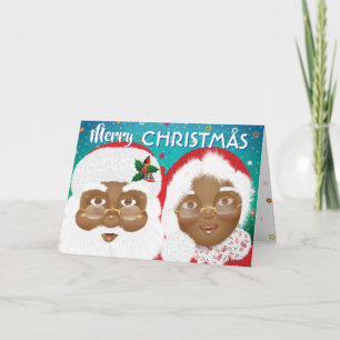 Carte African American Père Noël et Mme Claus Christmas